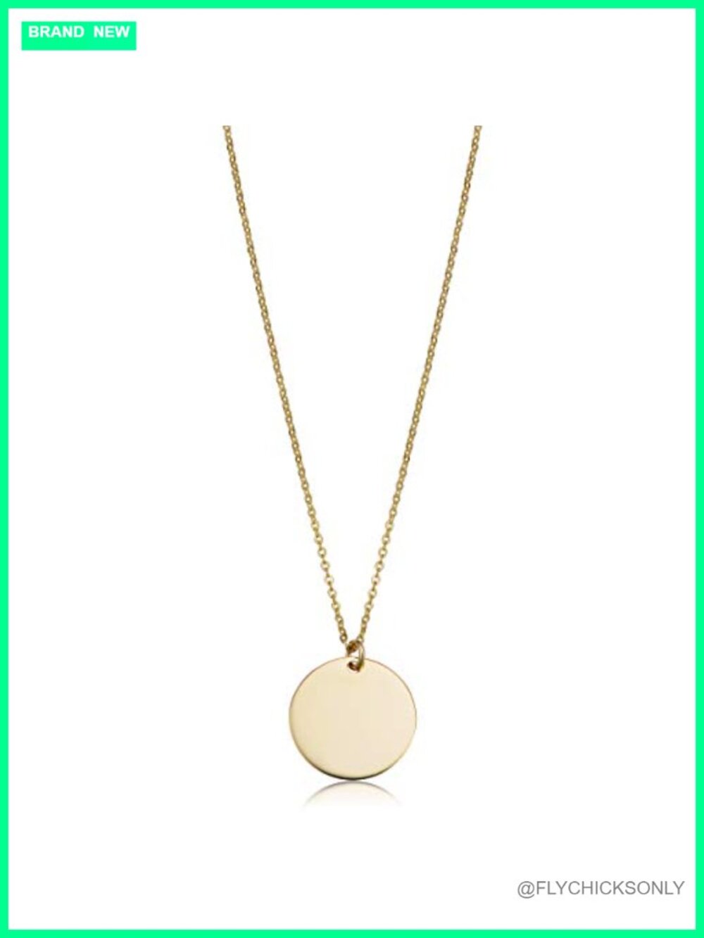 14k Real Gold 10mm Round Disc Necklace Adjustable 17-18in Cable Chain